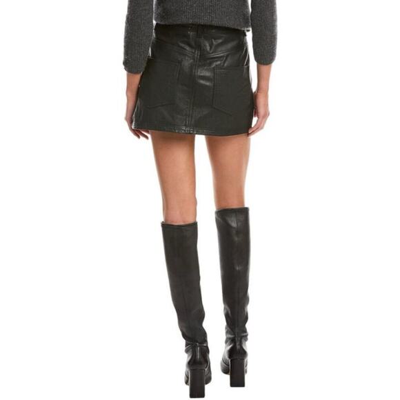 Ba&sh Baly Noir Textured Black Lamb Leather Zip Front Mini Skirt 36 S - Picture 2 of 10